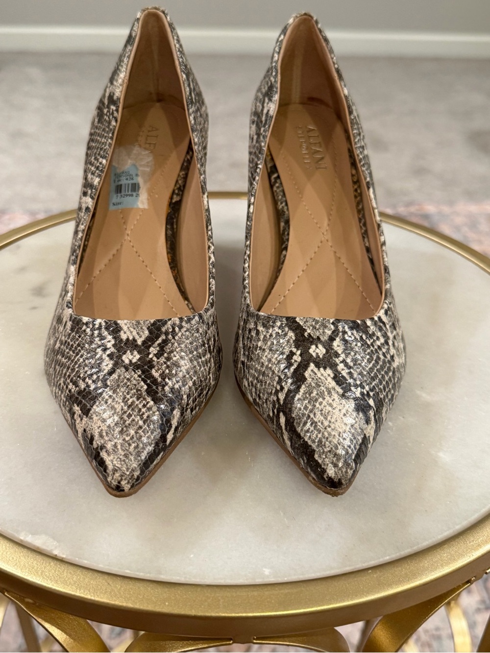 Alfani Snake-Print Pointed Toe Pumps in Brown and Cream
